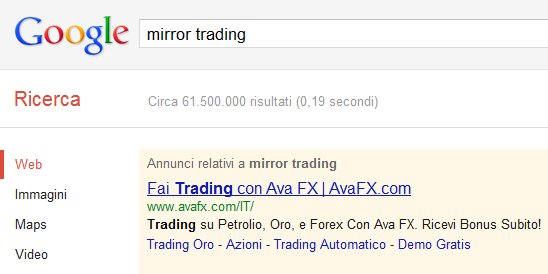 Risultato di Google con AvaFX come miglior broker per ZuluTrade